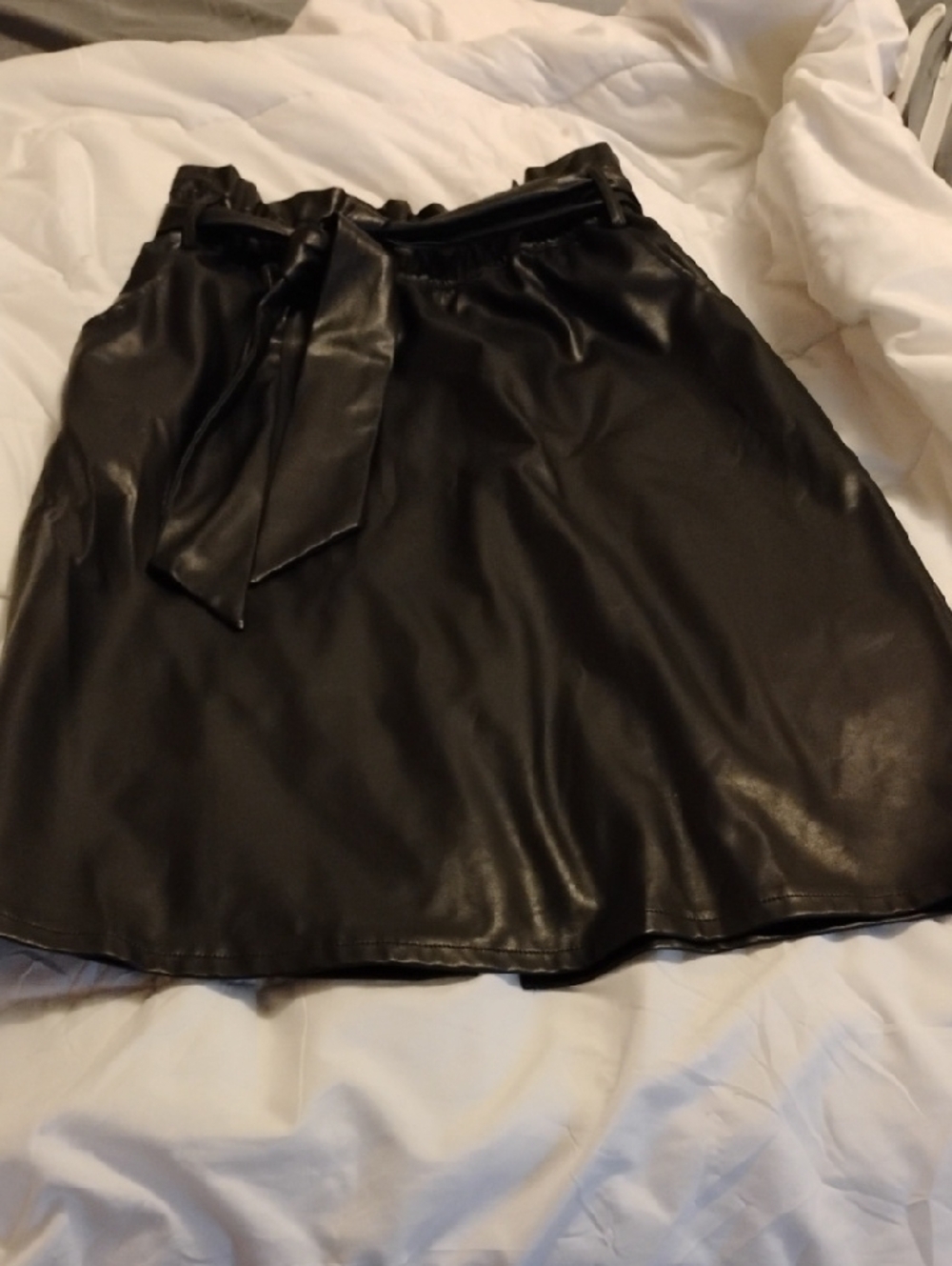 Time and Tru Black Faux Leather Paperbag Tie Mini Skirt - Picture 2 of 10